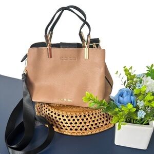 LIKE DREAMS Women Vegan Leather Detachable Strap Bucket Crossbody Bag Camel